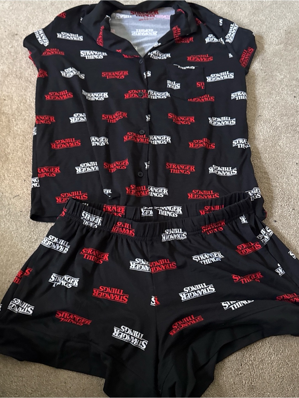 Stranger Things Kids' Black Pajama Set with Red & White Logo
